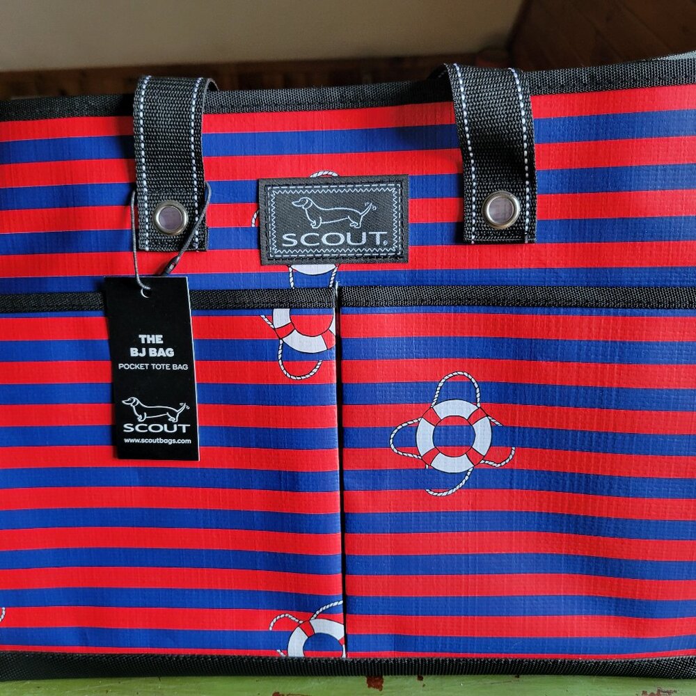 Scout Bags "The BJ Bag" Set Pocket Tote Bags Red and Blue Stripe